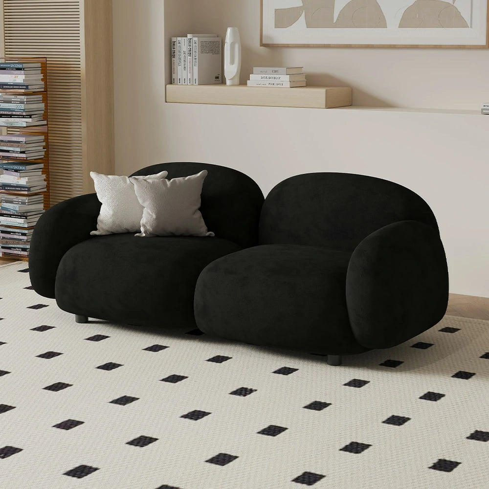 LIVARA 85/145/205cm Sofa Lamb Fleece Upholstered, Ergonomic Curved Design, High-Density Sponge, Soft Touch, Durable Comfort - Black