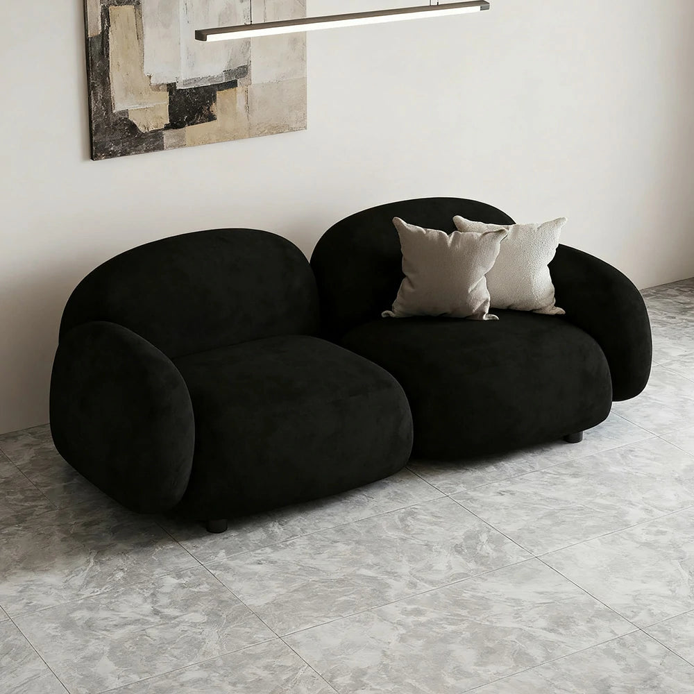 LIVARA 85/145/205cm Sofa Lamb Fleece Upholstered, Ergonomic Curved Design, High-Density Sponge, Soft Touch, Durable Comfort - Black