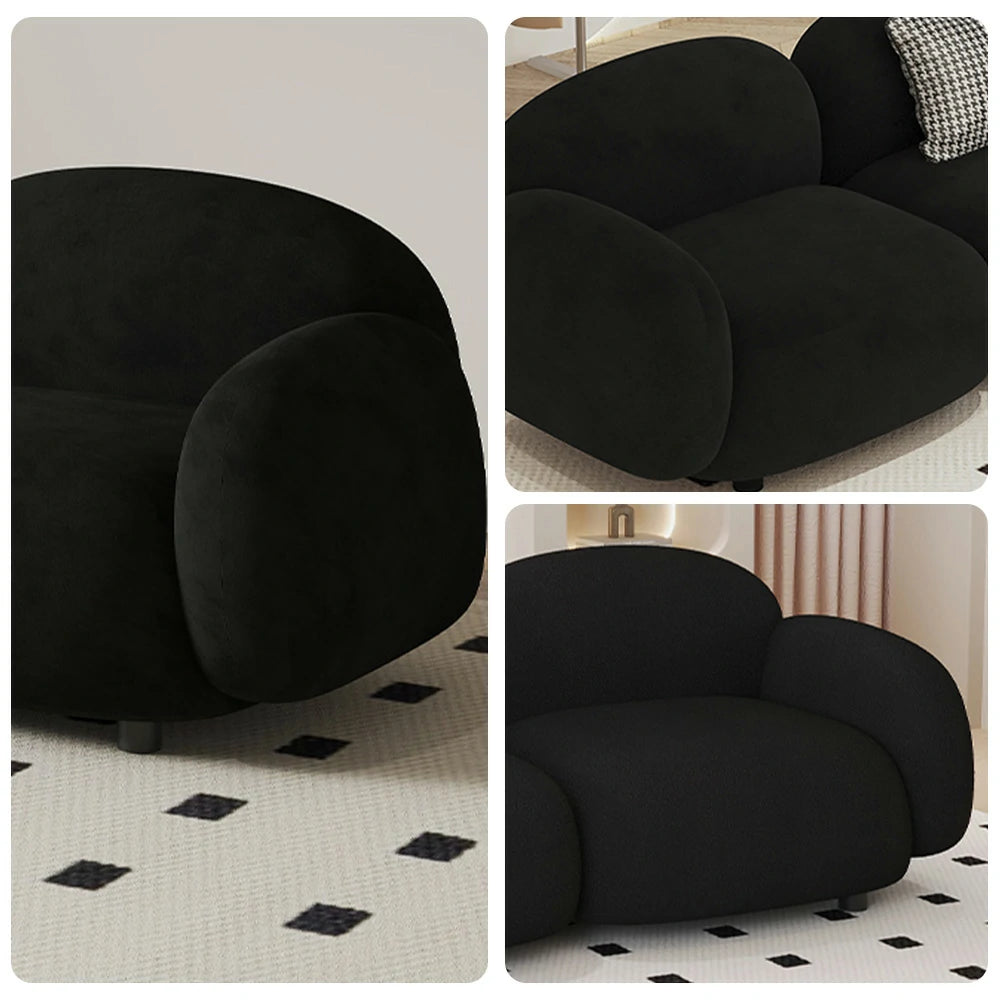 LIVARA 85/145/205cm Sofa Lamb Fleece Upholstered, Ergonomic Curved Design, High-Density Sponge, Soft Touch, Durable Comfort - Black
