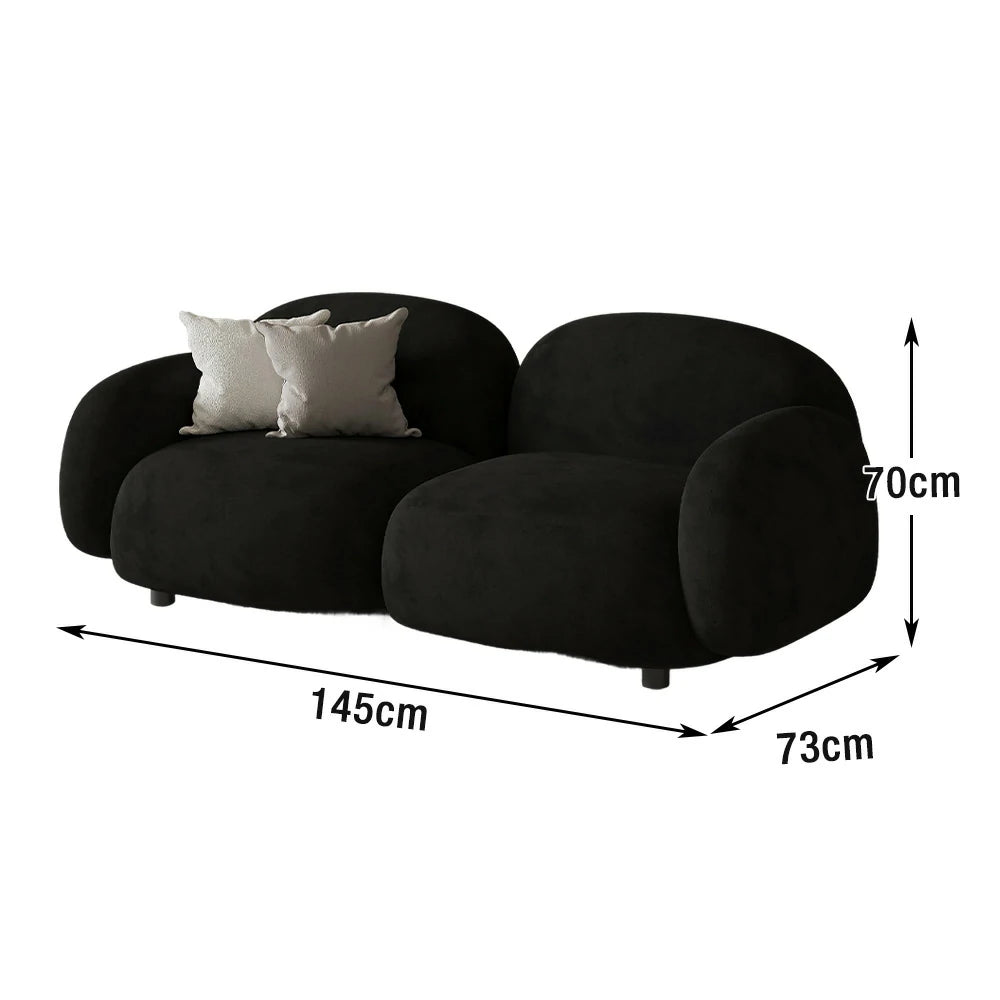 LIVARA 85/145/205cm Sofa Lamb Fleece Upholstered, Ergonomic Curved Design, High-Density Sponge, Soft Touch, Durable Comfort - Black