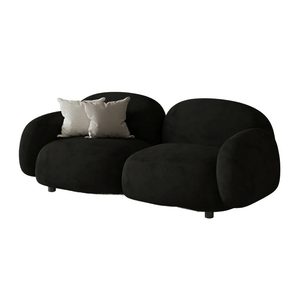 LIVARA 85/145/205cm Sofa Lamb Fleece Upholstered, Ergonomic Curved Design, High-Density Sponge, Soft Touch, Durable Comfort - Black
