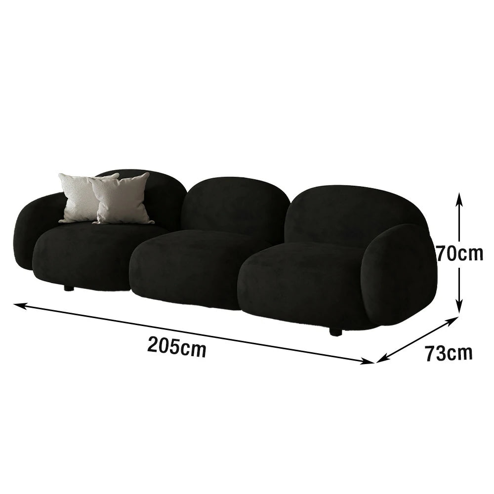 LIVARA 85/145/205cm Sofa Lamb Fleece Upholstered, Ergonomic Curved Design, High-Density Sponge, Soft Touch, Durable Comfort - Black