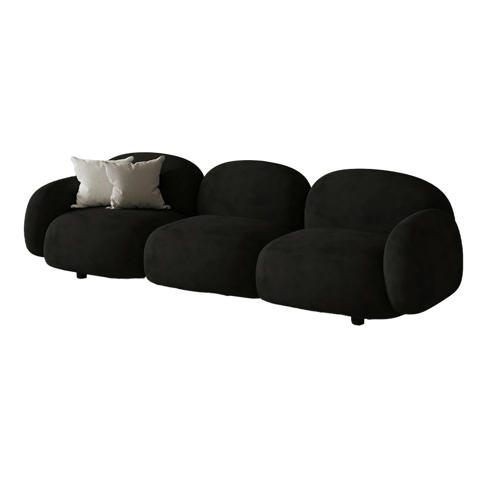 LIVARA 85/145/205cm Sofa Lamb Fleece Upholstered, Ergonomic Curved Design, High-Density Sponge, Soft Touch, Durable Comfort - Black