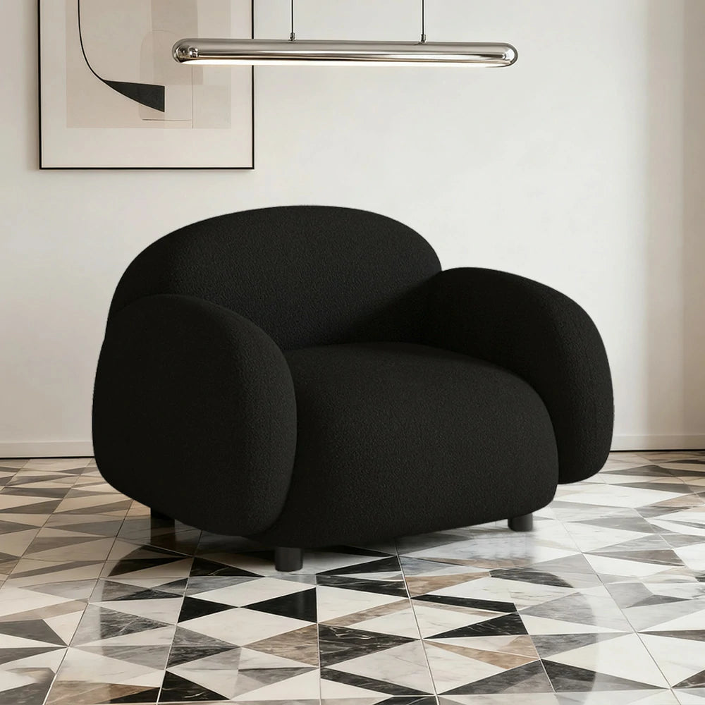 LIVARA 85/145/205cm Sofa Lamb Fleece Upholstered, Ergonomic Curved Design, High-Density Sponge, Soft Touch, Durable Comfort - Black