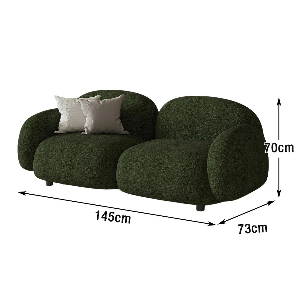 LIVARA 85/145/205cm Sofa Lamb Fleece Upholstered, Ergonomic Curved Design, High-Density Sponge, Soft Touch, Durable Comfort - Green