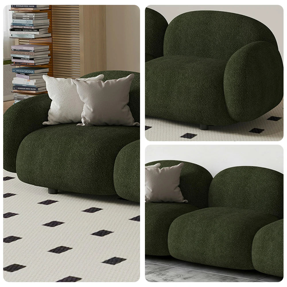 LIVARA 85/145/205cm Sofa Lamb Fleece Upholstered, Ergonomic Curved Design, High-Density Sponge, Soft Touch, Durable Comfort - Green