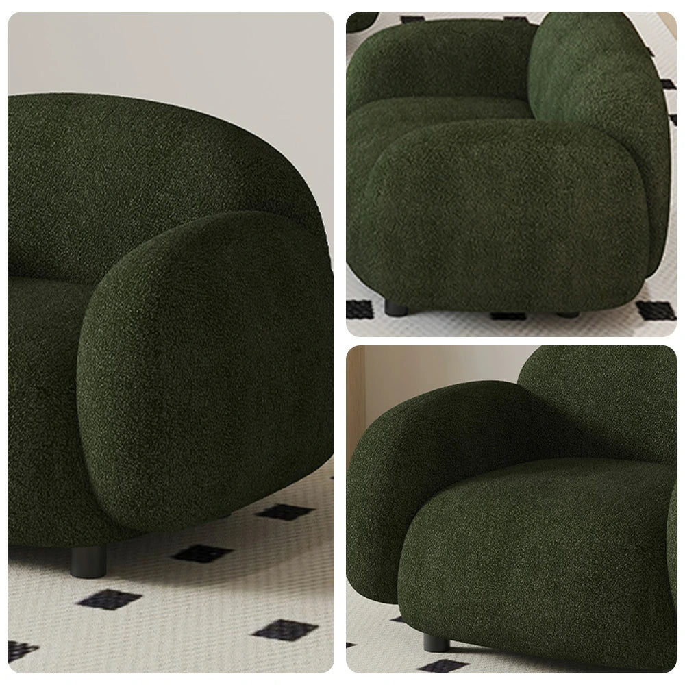 LIVARA 85/145/205cm Sofa Lamb Fleece Upholstered, Ergonomic Curved Design, High-Density Sponge, Soft Touch, Durable Comfort - Green
