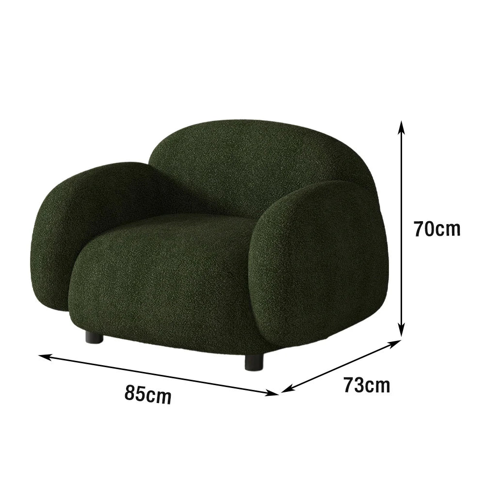 LIVARA 85/145/205cm Sofa Lamb Fleece Upholstered, Ergonomic Curved Design, High-Density Sponge, Soft Touch, Durable Comfort - Green