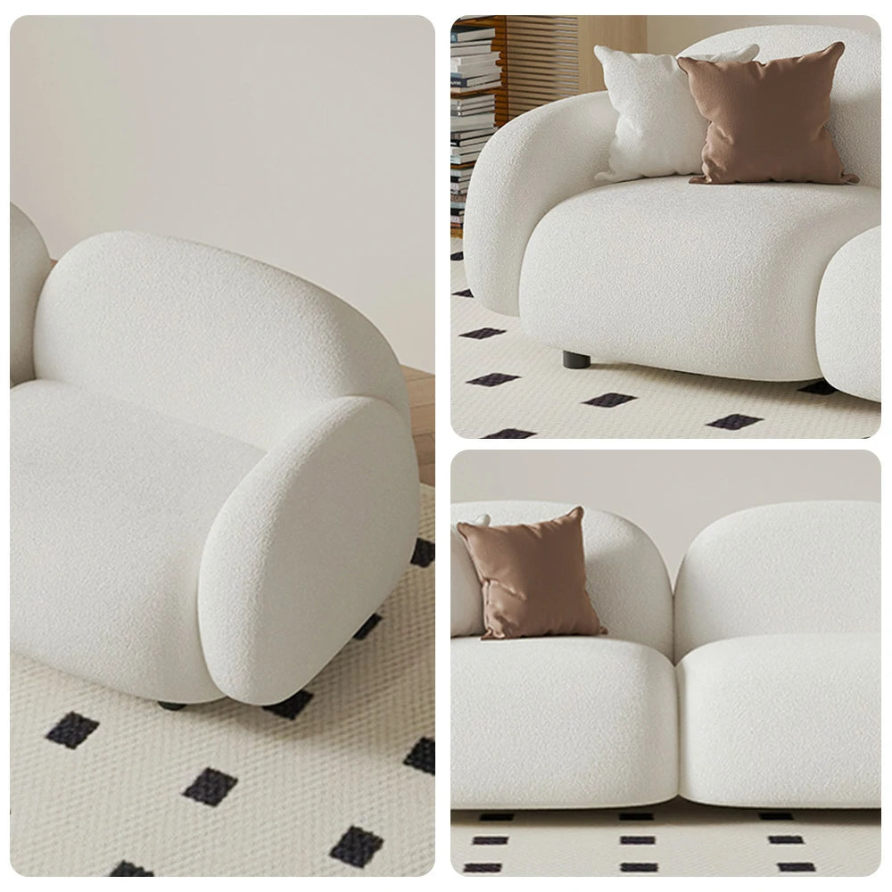 LIVARA 85/145/205cm Sofa Lamb Fleece Upholstered, Ergonomic Curved Design, High-Density Sponge, Soft Touch, Durable Comfort - White