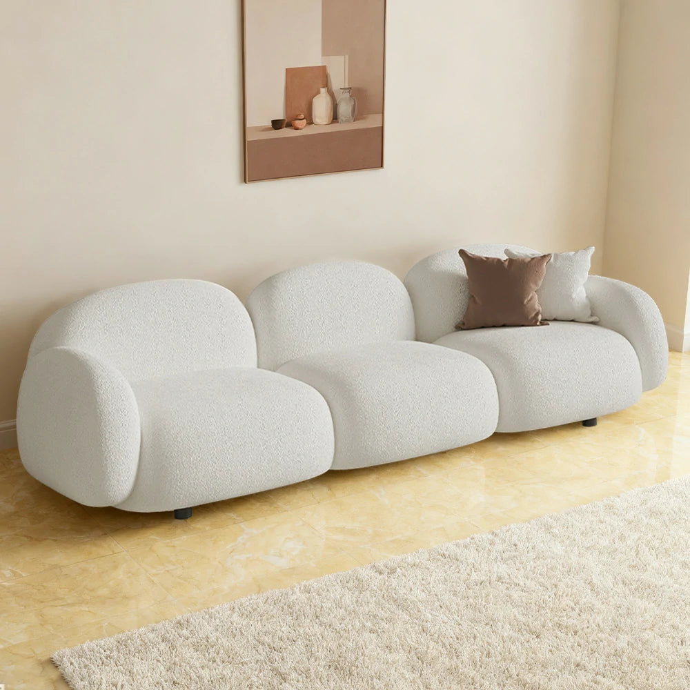 LIVARA 85/145/205cm Sofa Lamb Fleece Upholstered, Ergonomic Curved Design, High-Density Sponge, Soft Touch, Durable Comfort - White