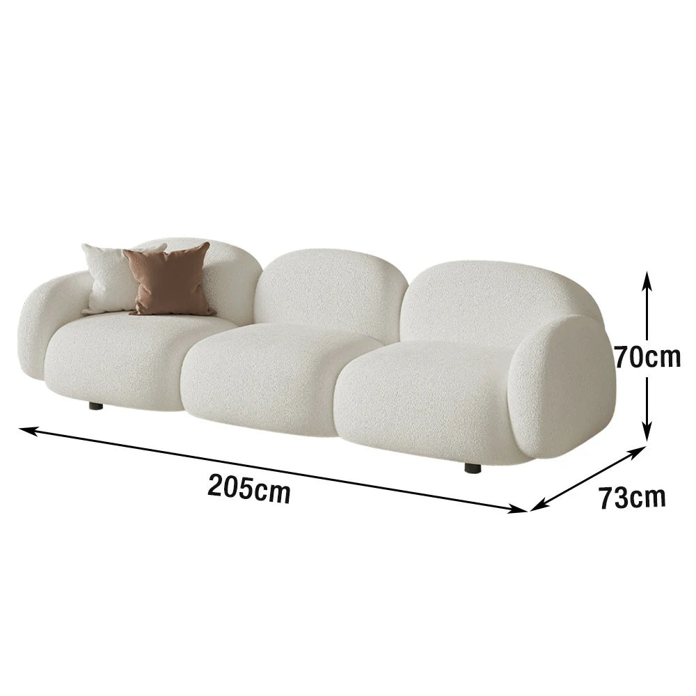 LIVARA 85/145/205cm Sofa Lamb Fleece Upholstered, Ergonomic Curved Design, High-Density Sponge, Soft Touch, Durable Comfort - White