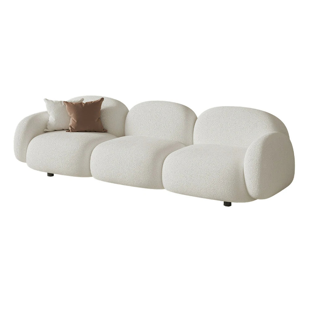 LIVARA 85/145/205cm Sofa Lamb Fleece Upholstered, Ergonomic Curved Design, High-Density Sponge, Soft Touch, Durable Comfort - White