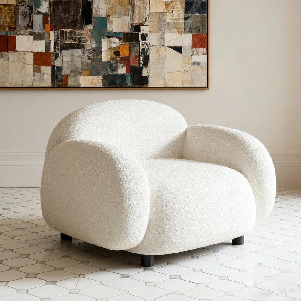 LIVARA 85/145/205cm Sofa Lamb Fleece Upholstered, Ergonomic Curved Design, High-Density Sponge, Soft Touch, Durable Comfort - White