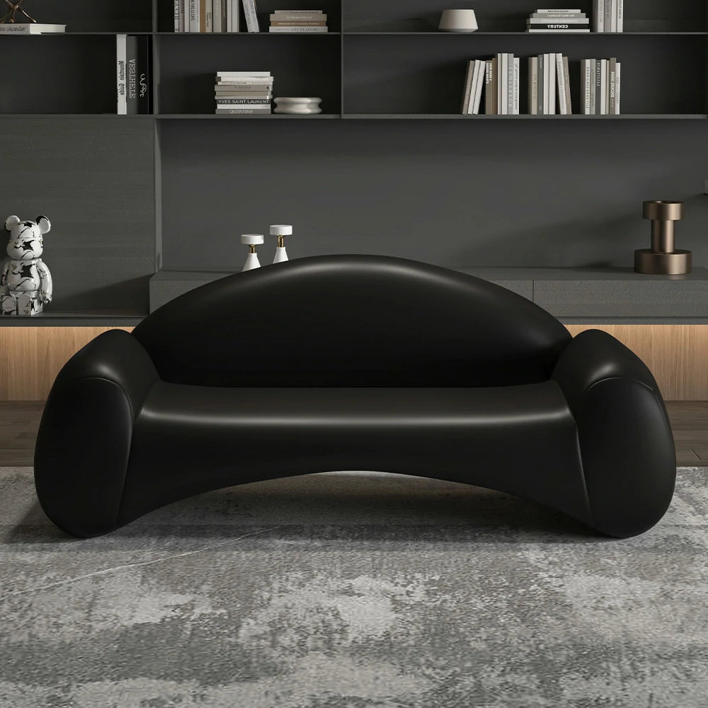 LIVARA 170/210cm Sofa Cat-Scratch-Resistant Leather Upholstered, Waterproof, Easy-to-Clean, Ergonomic Curved Design, High-Density Sponge - Black