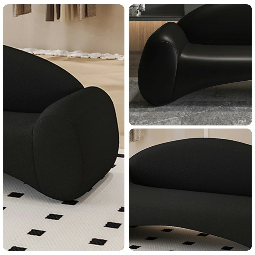 LIVARA 170/210cm Sofa Cat-Scratch-Resistant Leather Upholstered, Waterproof, Easy-to-Clean, Ergonomic Curved Design, High-Density Sponge - Black
