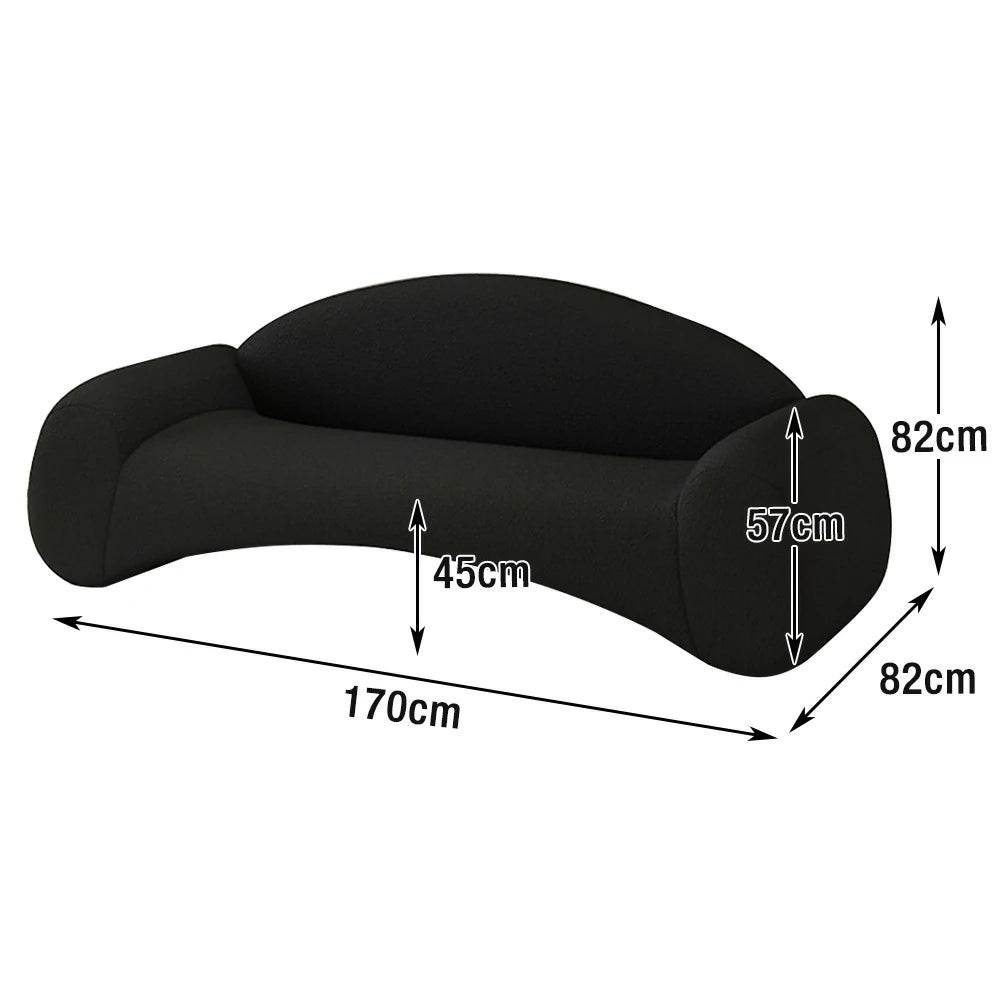 LIVARA 170/210cm Sofa Cat-Scratch-Resistant Leather Upholstered, Waterproof, Easy-to-Clean, Ergonomic Curved Design, High-Density Sponge - Black