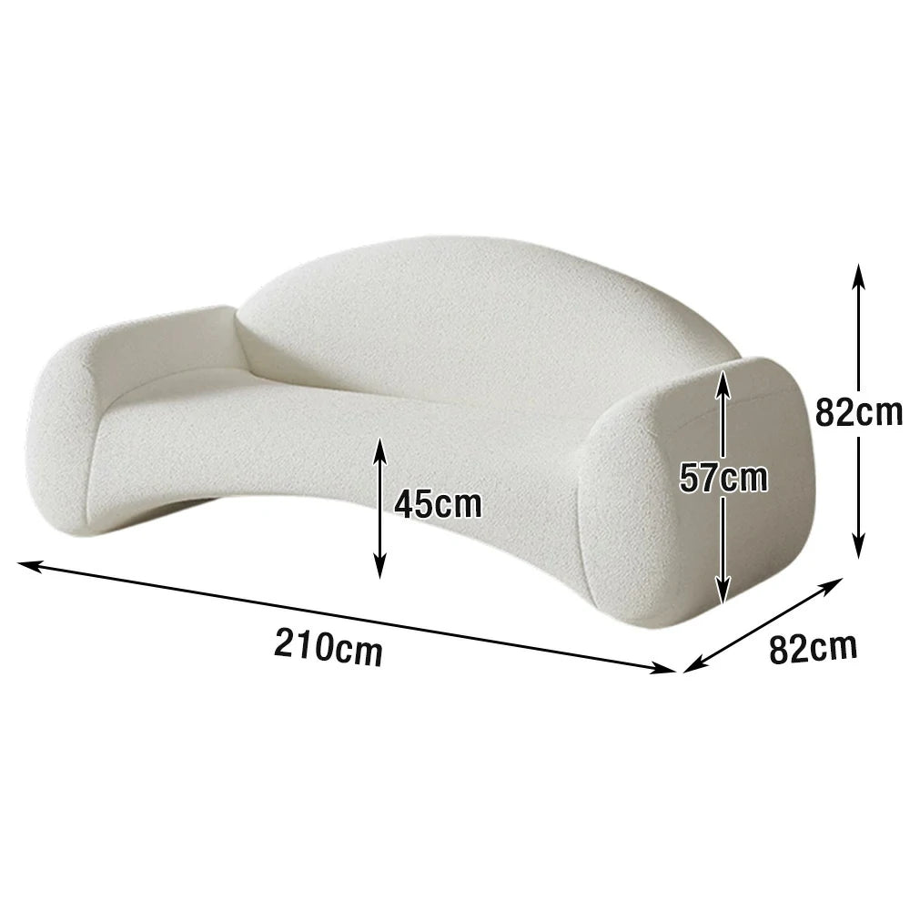 LIVARA 220cm Sofa Matte Velvet Upholstered, Waterproof, Easy-to-Clean, Ergonomic Curved Design, High-Density Sponge - White