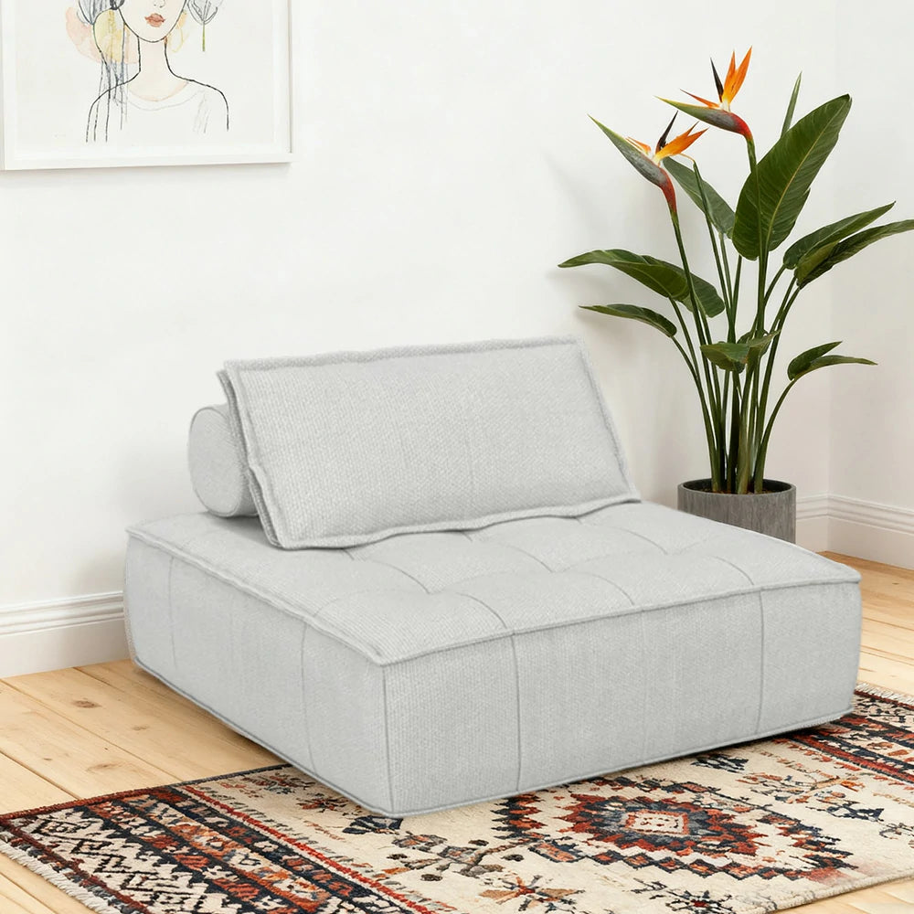 LIVARA Single Sofa Chair, Cotton-Linen Upholstery, High-Density Sponge with Latex Layer, Independent Spring Seat, Supportive & Comfortable Design - White