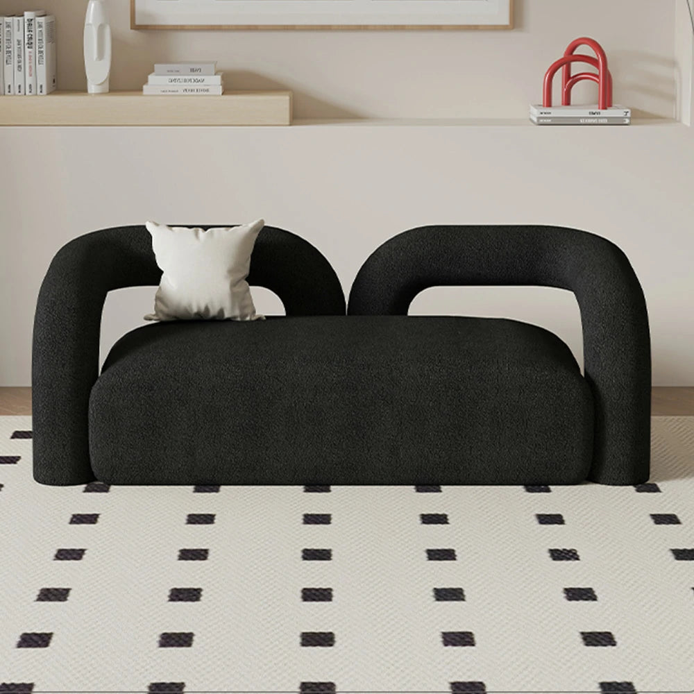 LIVARA 83/180cm Sofa Sherpa Fleece Upholstered, Ergonomic Curved Design, High-Density Sponge, Soft Touch, Durable Comfort - Black