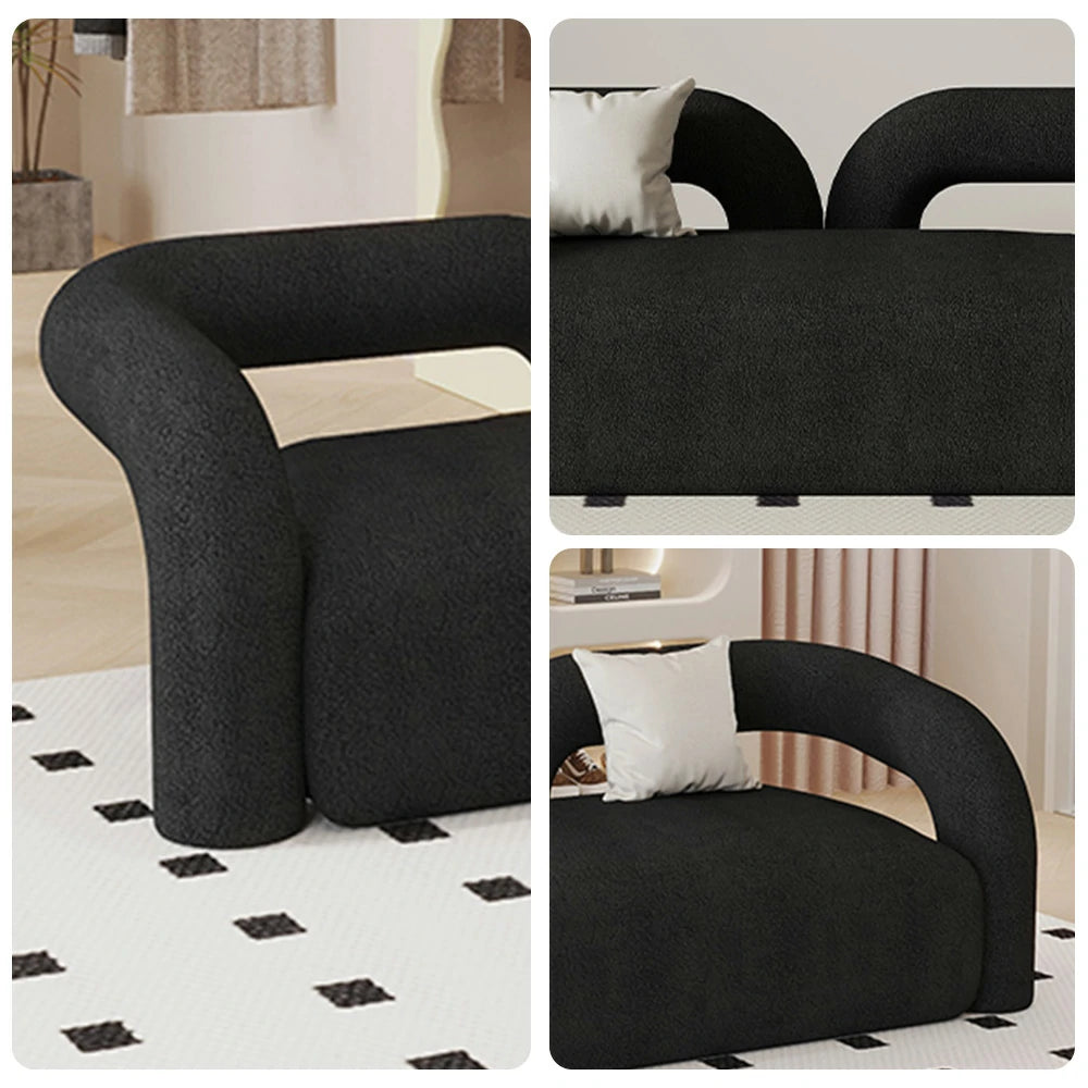 LIVARA 83/180cm Sofa Sherpa Fleece Upholstered, Ergonomic Curved Design, High-Density Sponge, Soft Touch, Durable Comfort - Black