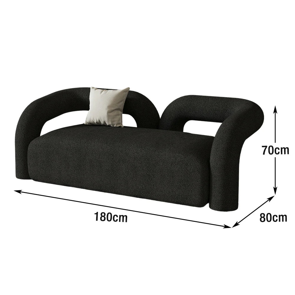 LIVARA 83/180cm Sofa Sherpa Fleece Upholstered, Ergonomic Curved Design, High-Density Sponge, Soft Touch, Durable Comfort - Black