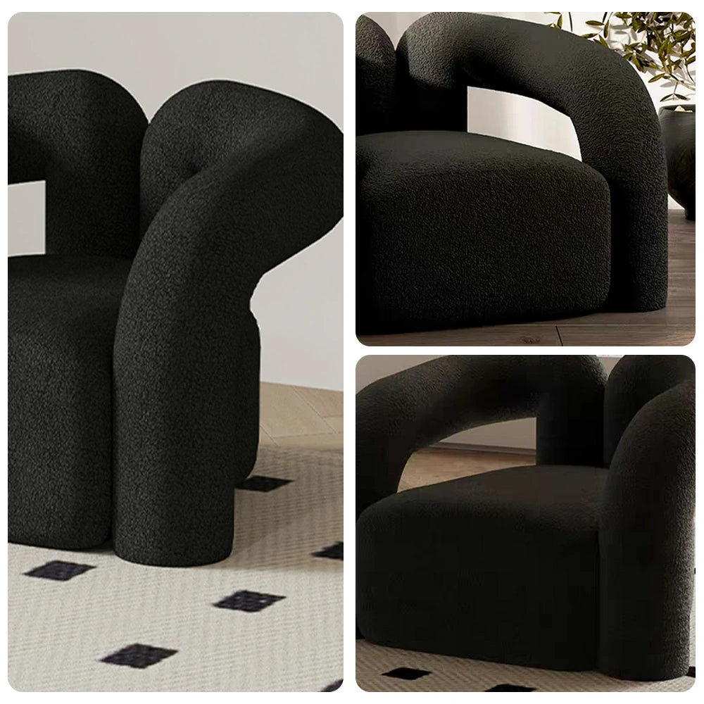 LIVARA 83/180cm Sofa Sherpa Fleece Upholstered, Ergonomic Curved Design, High-Density Sponge, Soft Touch, Durable Comfort - Black