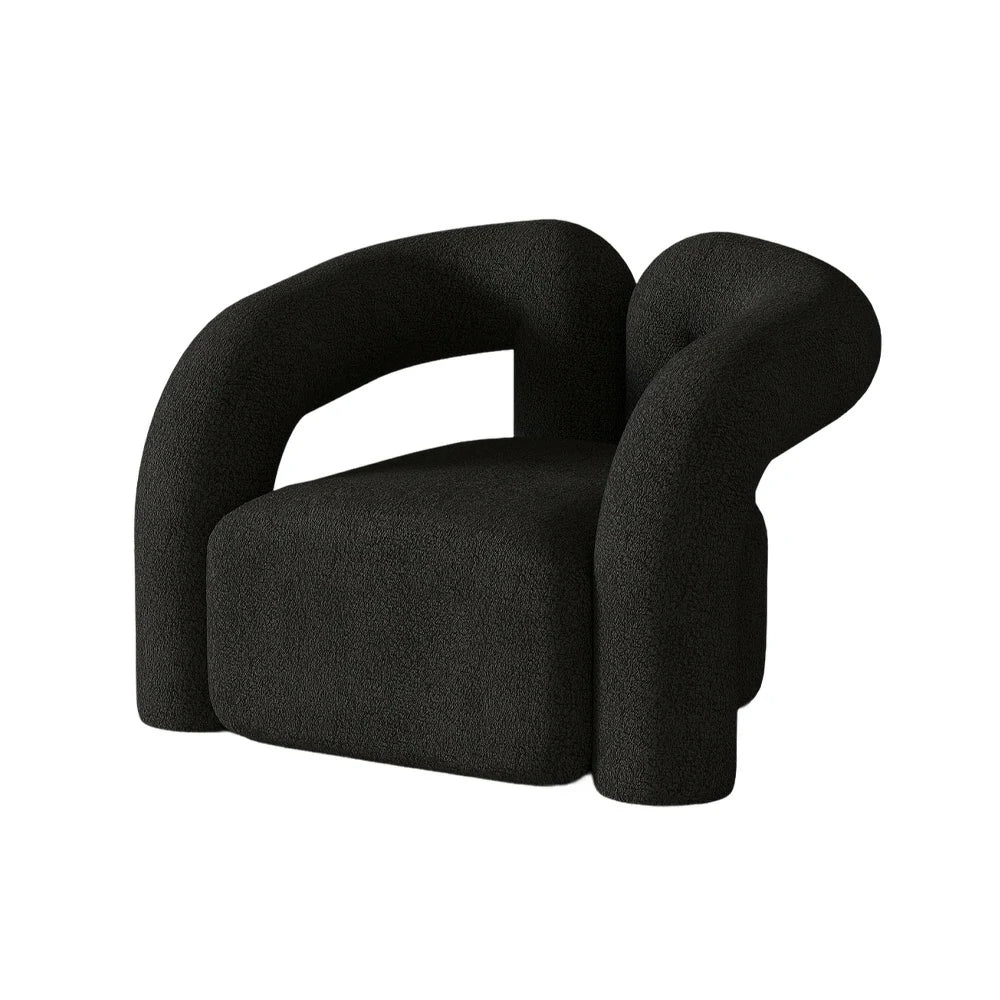 LIVARA 83/180cm Sofa Sherpa Fleece Upholstered, Ergonomic Curved Design, High-Density Sponge, Soft Touch, Durable Comfort - Black