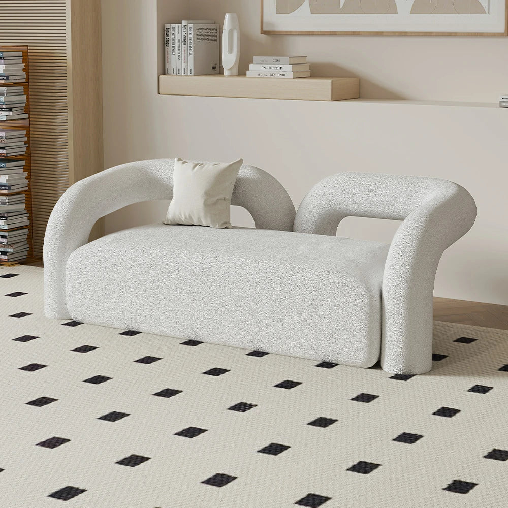 LIVARA 83/180cm Sofa Sherpa Fleece Upholstered, Ergonomic Curved Design, High-Density Sponge, Soft Touch, Durable Comfort - White