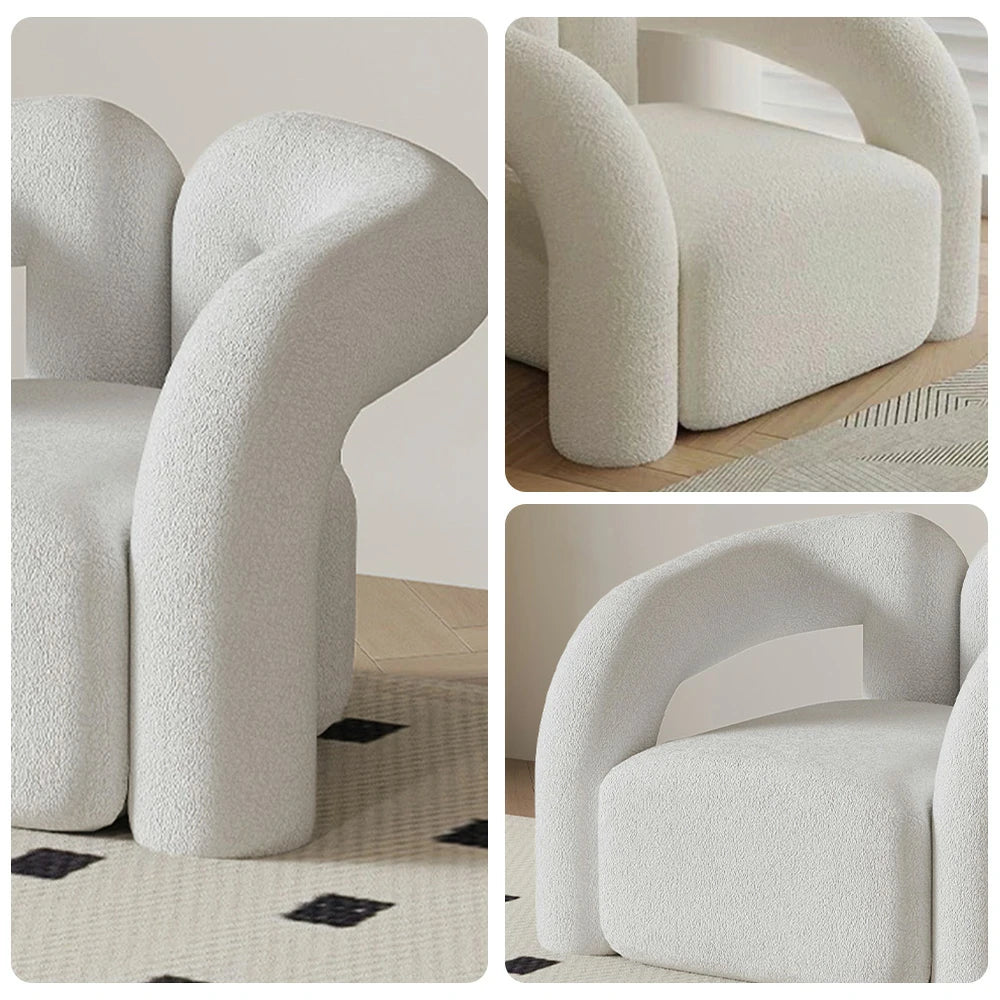 LIVARA 83/180cm Sofa Sherpa Fleece Upholstered, Ergonomic Curved Design, High-Density Sponge, Soft Touch, Durable Comfort - White