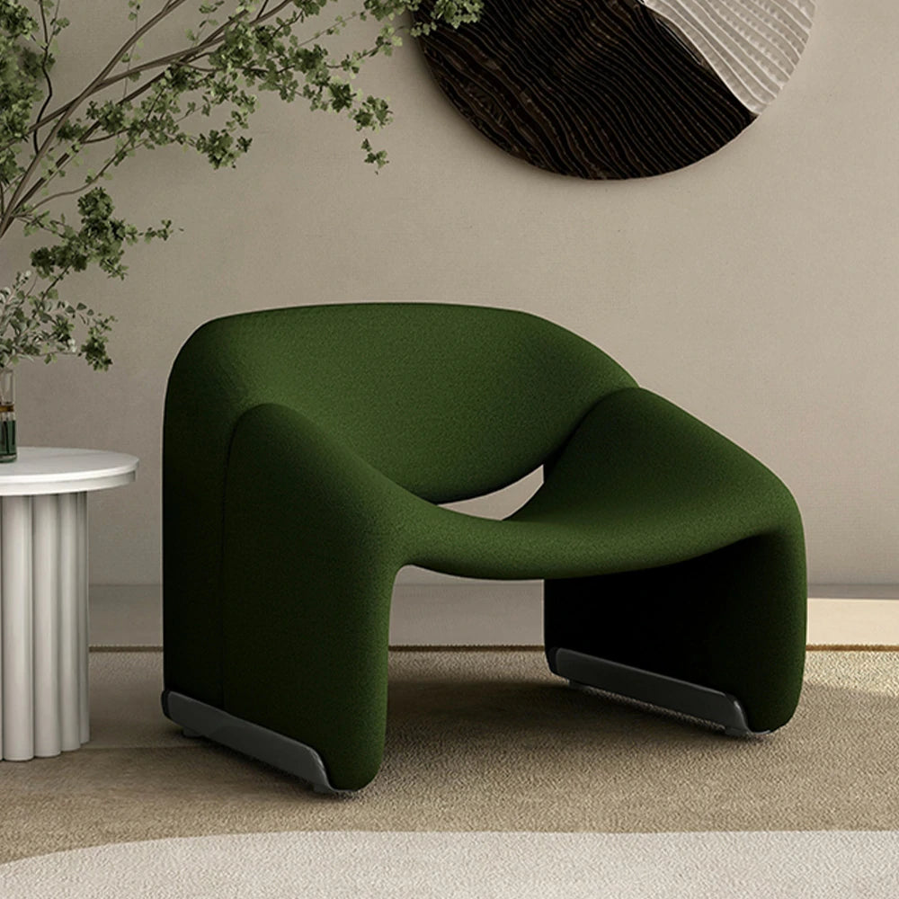 LIVARA Single Sofa Chair, Sherpa Fleece Upholstery, Contemporary Curved Frame, Resilient High-Density Cushion, Cozy Seating, Sturdy & Stylish - Green