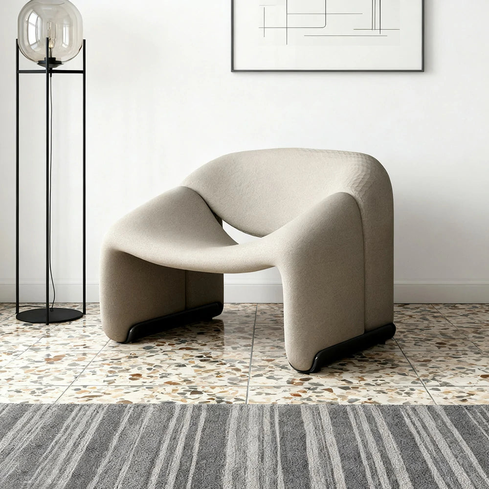 LIVARA Single Sofa Chair, Sherpa Fleece Upholstery, Contemporary Curved Frame, Resilient High-Density Cushion, Cozy Seating, Sturdy & Stylish - Grey