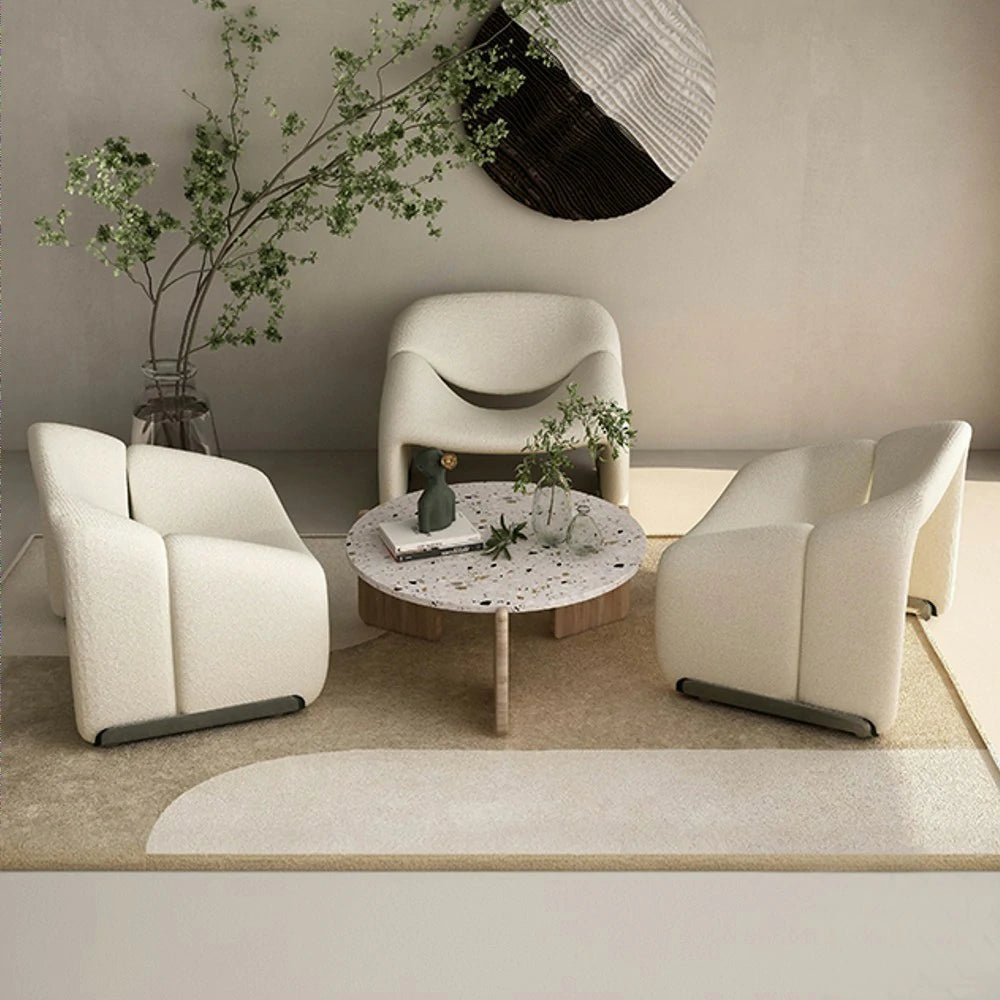 LIVARA Single Sofa Chair, Sherpa Fleece Upholstery, Contemporary Curved Frame, Resilient High-Density Cushion, Cozy Seating, Sturdy & Stylish - White