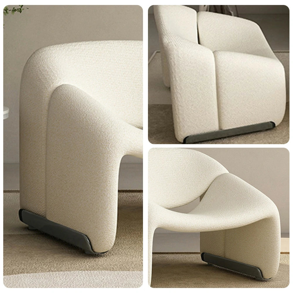 LIVARA Single Sofa Chair, Sherpa Fleece Upholstery, Contemporary Curved Frame, Resilient High-Density Cushion, Cozy Seating, Sturdy & Stylish - White
