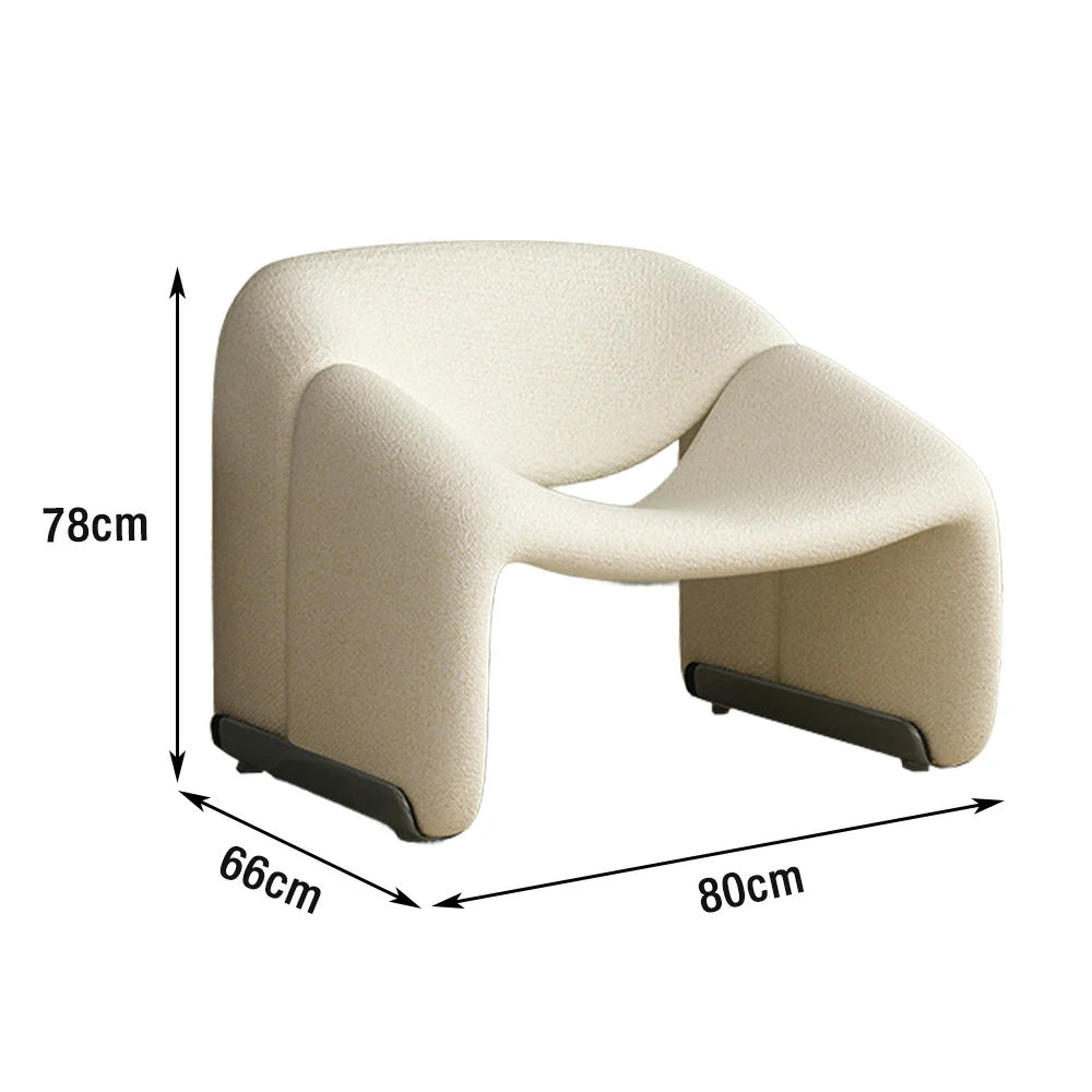 LIVARA Single Sofa Chair, Sherpa Fleece Upholstery, Contemporary Curved Frame, Resilient High-Density Cushion, Cozy Seating, Sturdy & Stylish - White