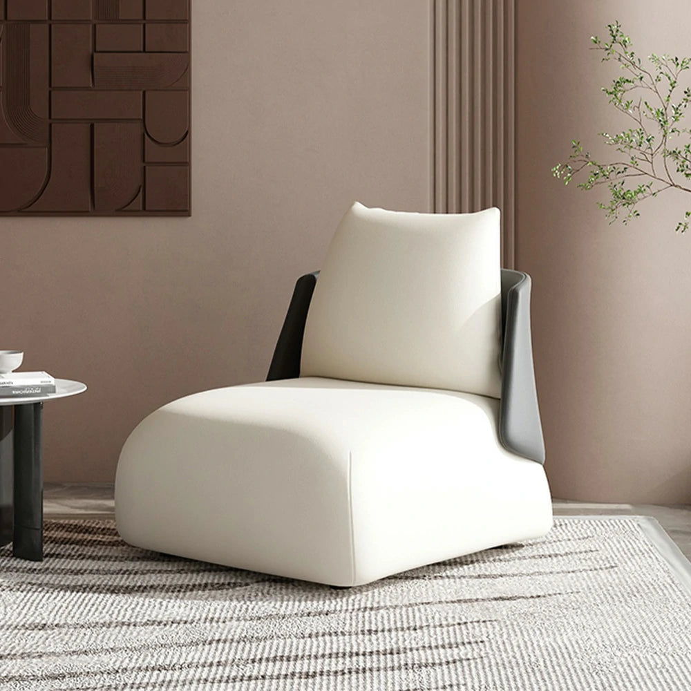 LIVARA Single Sofa Chair, PU Leather Upholstery, Ergonomic Low-Profile Design, High-Density Sponge Cushion, Sturdy & Comfortable Seating - Black & White