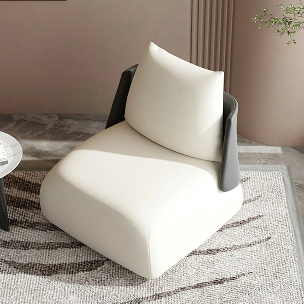 LIVARA Single Sofa Chair, PU Leather Upholstery, Ergonomic Low-Profile Design, High-Density Sponge Cushion, Sturdy & Comfortable Seating - Black & White