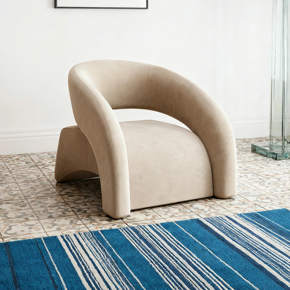 LIVARA Single Sofa Chair, Velvet Upholstery, Modern Curved Design, High-Density Sponge Cushion, Soft & Supportive, Stylish Comfort - Grey