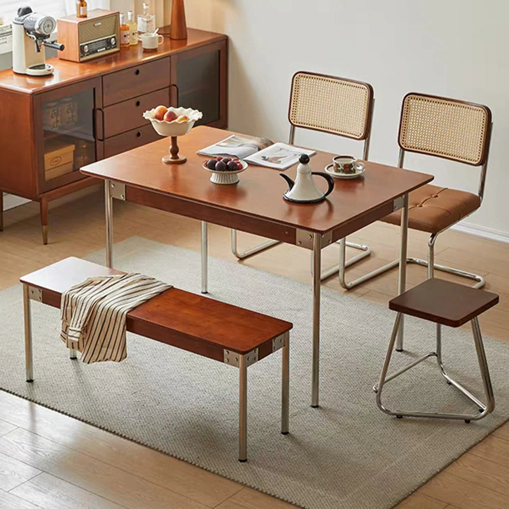 LIVARA 1128 130/140cm Solid Wood Dining Table, White Ash Veneer, Stainless Steel Legs, Four-Sided Design, Durable Finish - Wood