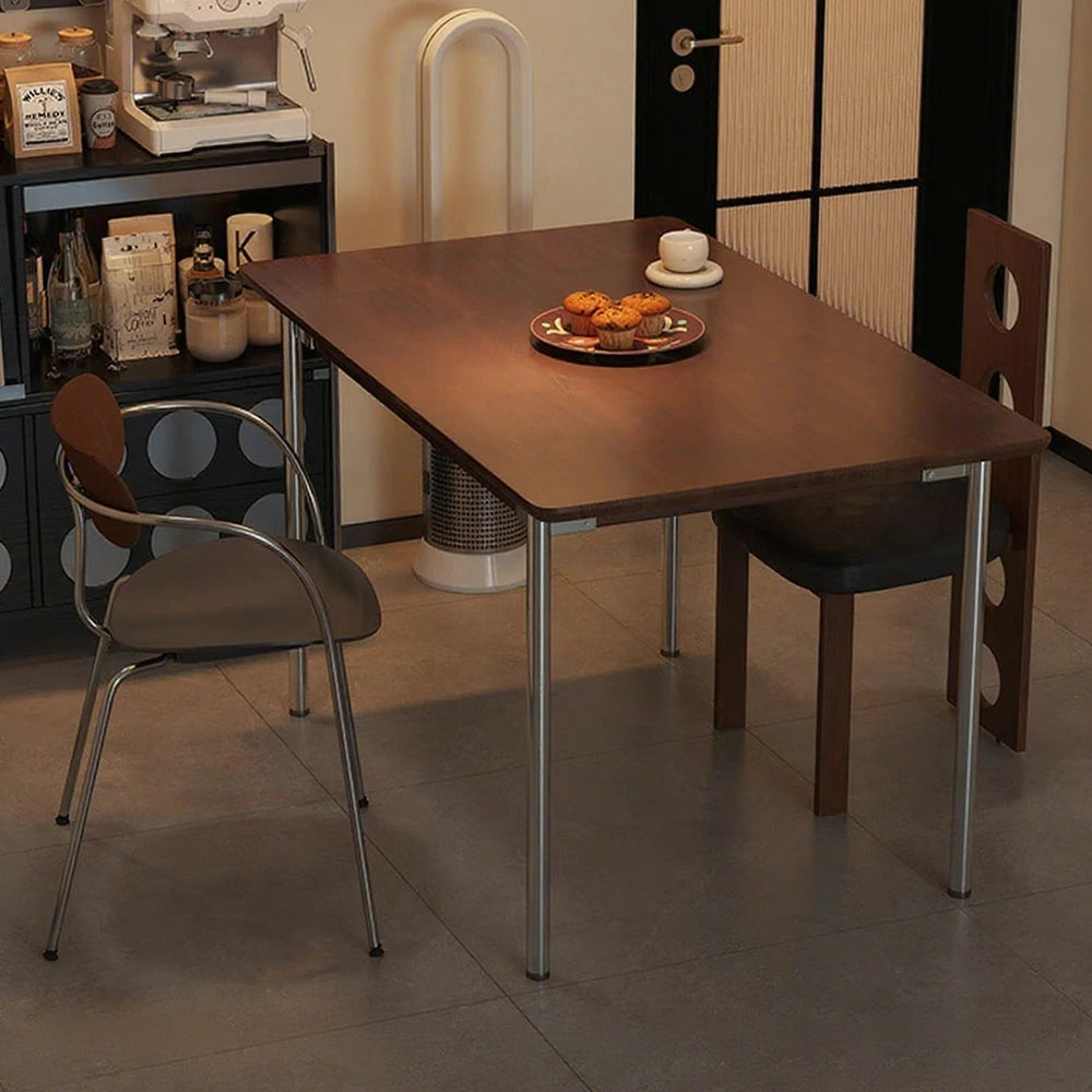 LIVARA 1128 130/140cm Solid Wood Dining Table, White Ash Veneer, Stainless Steel Legs, Four-Sided Design, Durable Finish - Wood