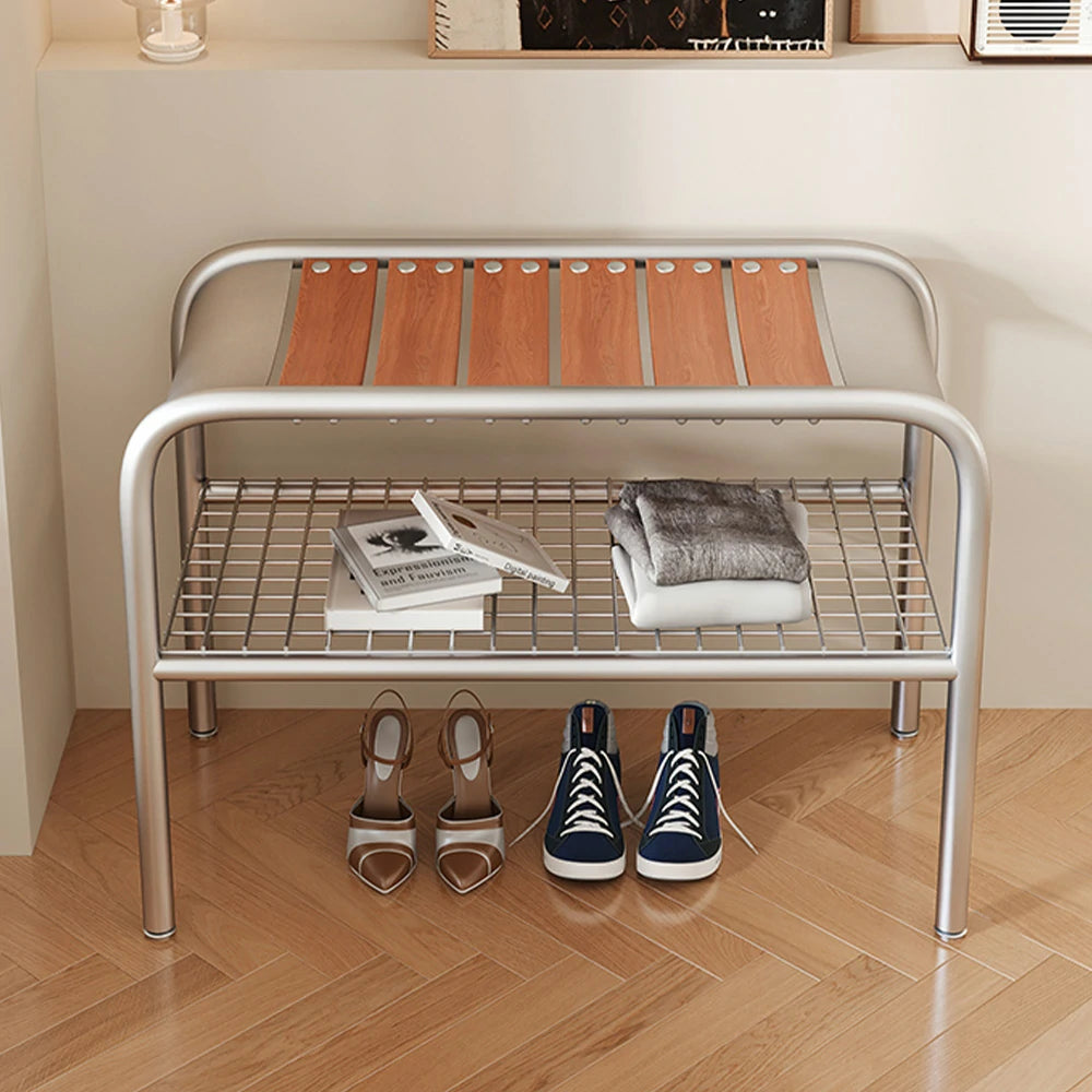 LIVARA 1135 TAYLOR Wooden Shoe Bench – Solid Ash Wood Seat, Metal Frame, Curved Ergonomic Design, Adjustable Feet - Wood