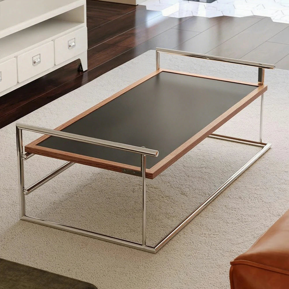 LIVARA 1136 Multi-Functional Sofa Low Table – Reversible Coffee Table/Desk, Vintage Solid Ash Wood Frame with Black Panel, Stainless Steel Legs - Black