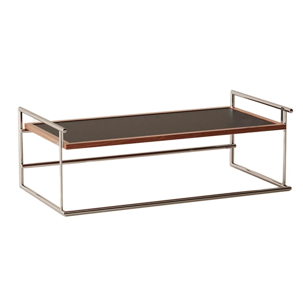 LIVARA 1136 Multi-Functional Sofa Low Table – Reversible Coffee Table/Desk, Vintage Solid Ash Wood Frame with Black Panel, Stainless Steel Legs - Black