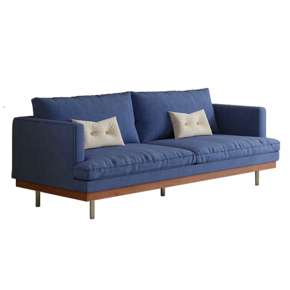 LUXORA 9951 220cm Corduroy Straight Sofa, Solid Larch Frame, Plush Filling, Rubberwood Base, Stainless Steel Legs - Blue