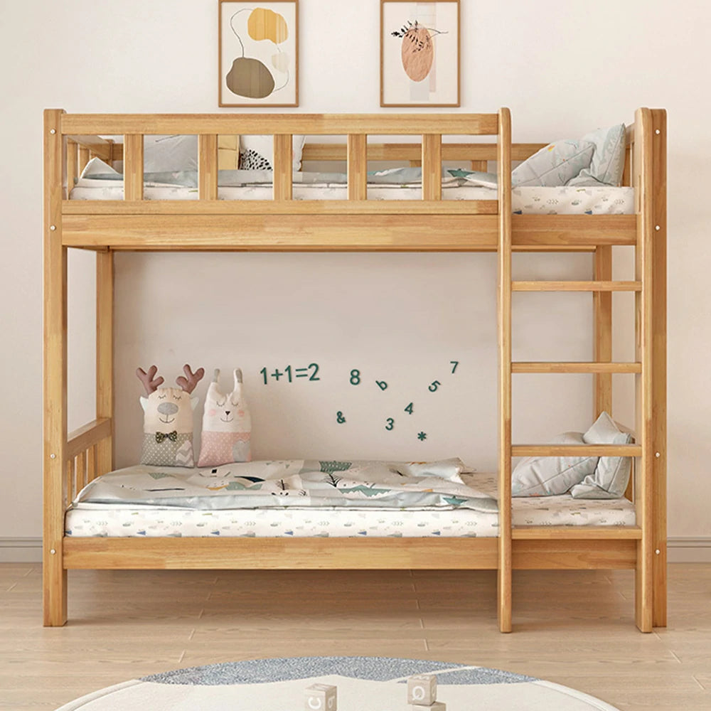 LUXORA Solid Rubber Wood Bunk Bed - 120/135/150cm, Durable Frame, Safe Guardrails, Minimalist Design, Eco-Friendly Finish - Natural Wood