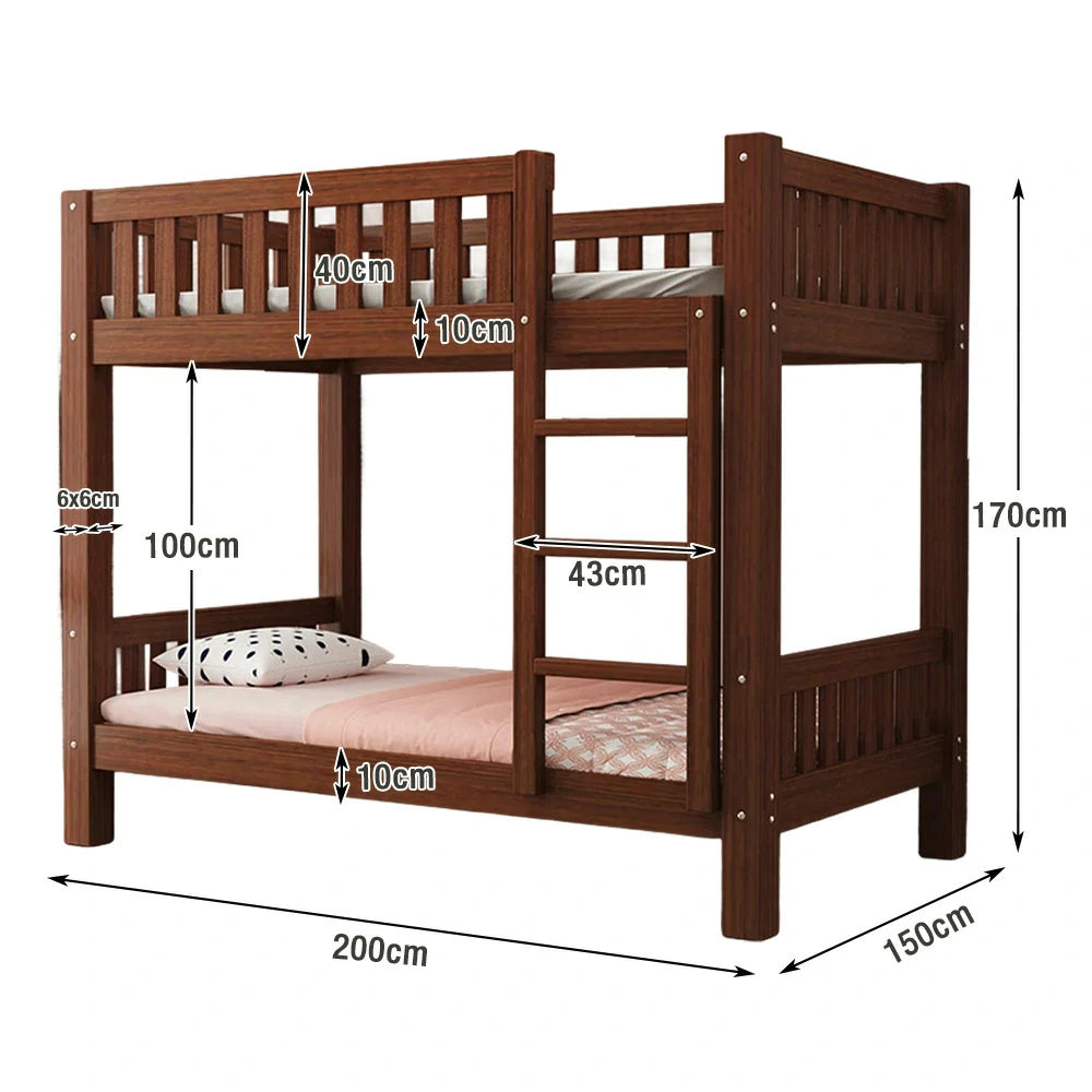 LUXORA Bunk Bed Eco-Friendly Solid Wood, 120/135/150cm, Wide Ladder with Protective Handrails, Reinforced Frame - Brown