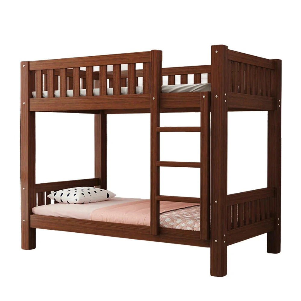 LUXORA Bunk Bed Eco-Friendly Solid Wood, 120/135/150cm, Wide Ladder with Protective Handrails, Reinforced Frame - Brown