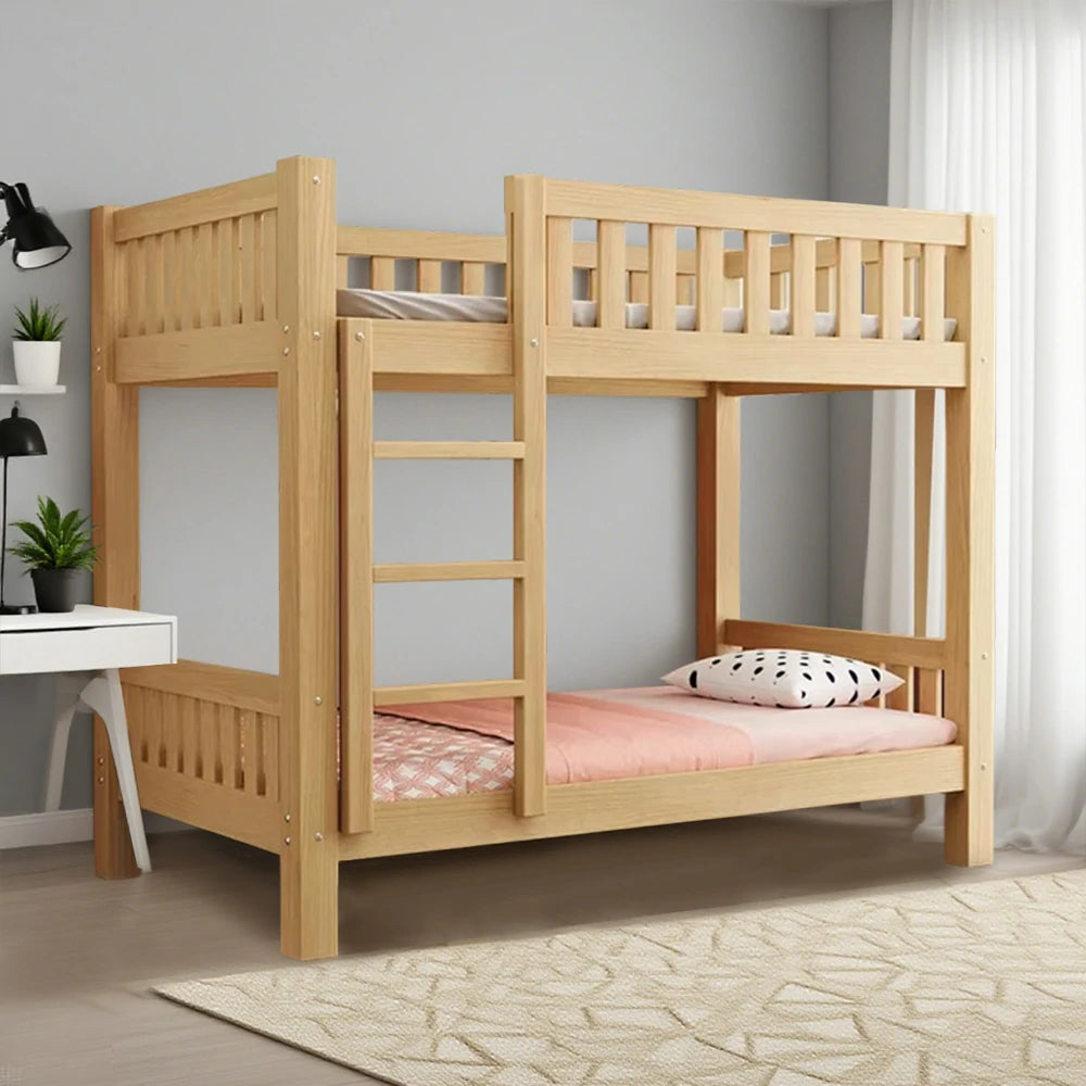LUXORA Bunk Bed Eco-Friendly Solid Wood, 120/135/150cm, Wide Ladder with Protective Handrails, Reinforced Frame - Wood