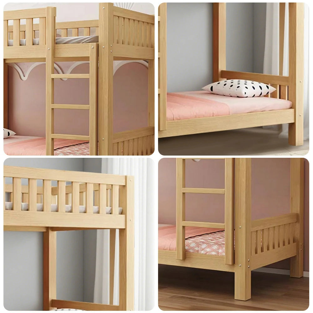 LUXORA Bunk Bed Eco-Friendly Solid Wood, 120/135/150cm, Wide Ladder with Protective Handrails, Reinforced Frame - Wood