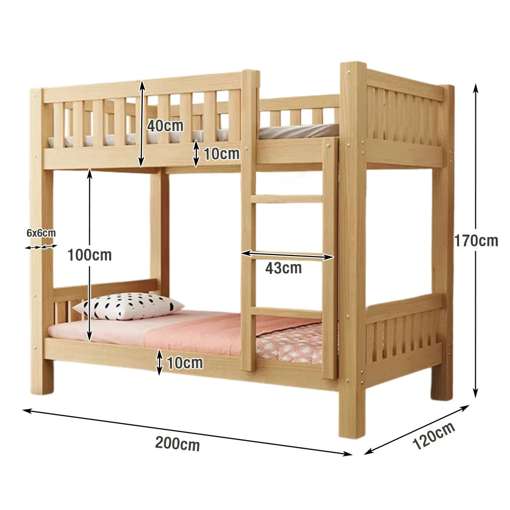 LUXORA Bunk Bed Eco-Friendly Solid Wood, 120/135/150cm, Wide Ladder with Protective Handrails, Reinforced Frame - Wood