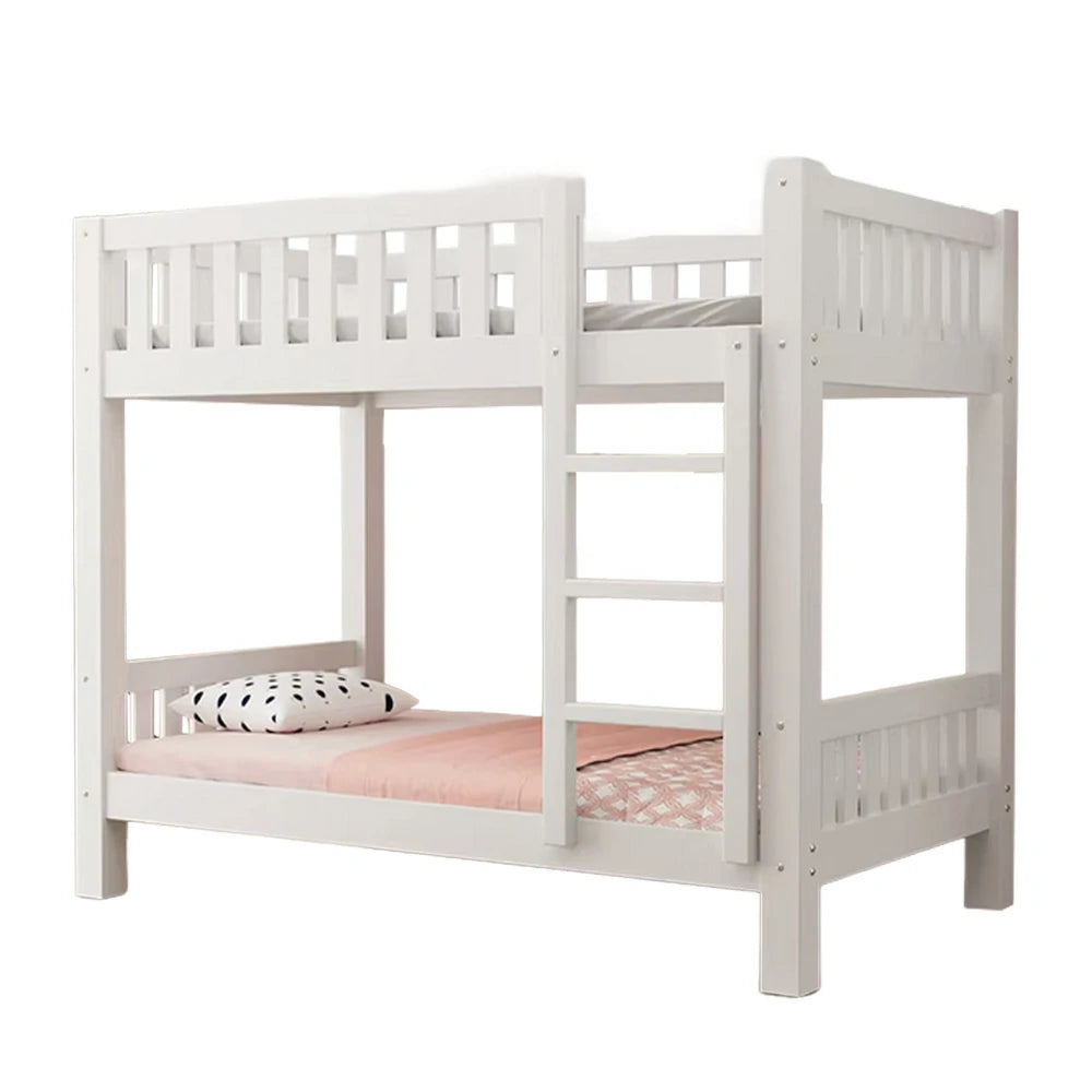 LUXORA Bunk Bed Eco-Friendly Solid Wood, 120/135/150cm, Wide Ladder with Protective Handrails, Reinforced Frame - White